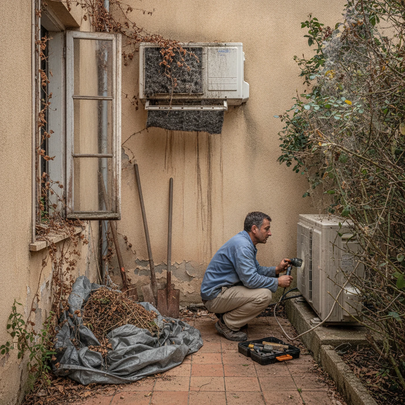 Avant entretien, filtres encrassés sur climatisation à Caissargues