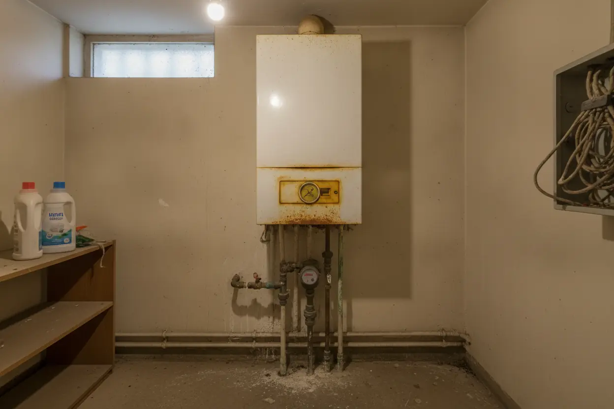Ancienne chaudière gaz vétuste avant remplacement par une pompe à chaleur à Marguerittes