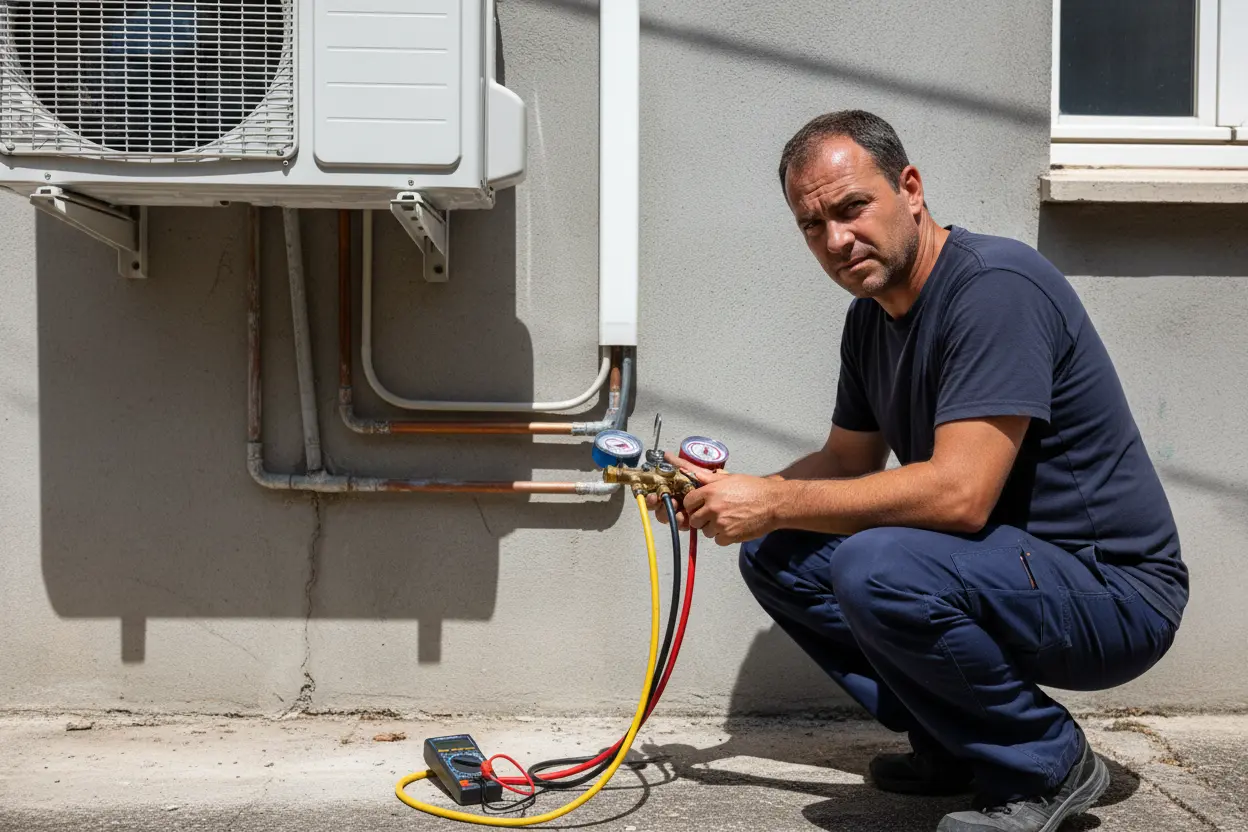 Frigoriste diagnostiquant une panne de climatisation à Nîmes en urgence